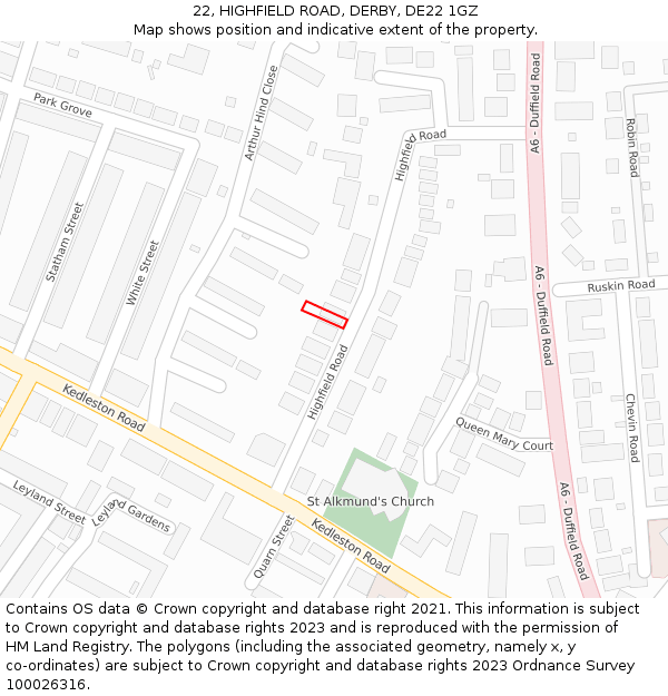 22, HIGHFIELD ROAD, DERBY, DE22 1GZ: Location map and indicative extent of plot