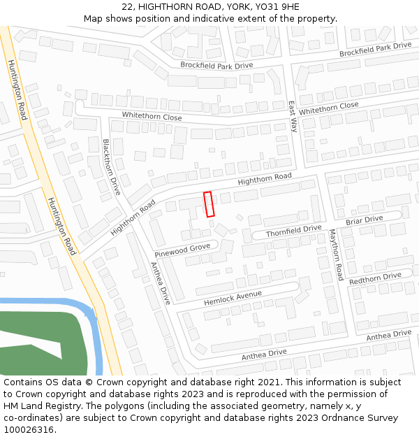 22, HIGHTHORN ROAD, YORK, YO31 9HE: Location map and indicative extent of plot
