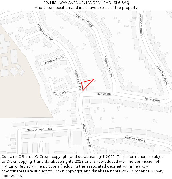 22, HIGHWAY AVENUE, MAIDENHEAD, SL6 5AQ: Location map and indicative extent of plot