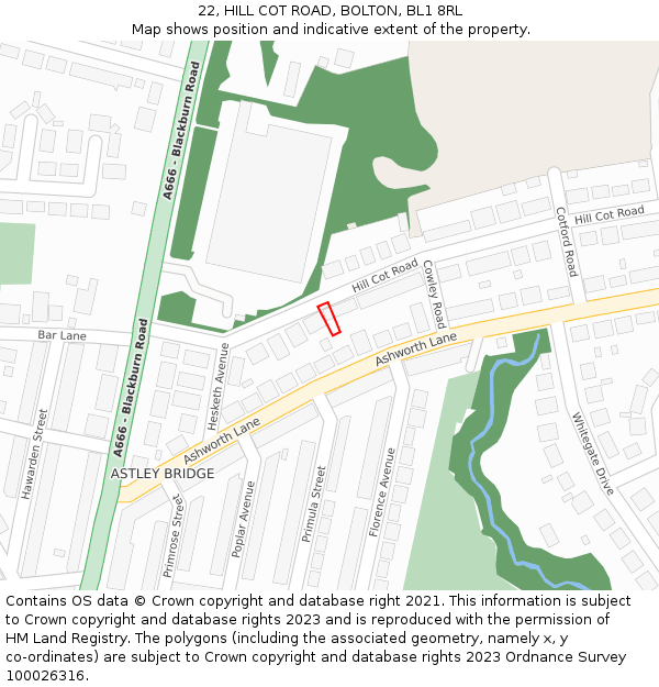 22, HILL COT ROAD, BOLTON, BL1 8RL: Location map and indicative extent of plot