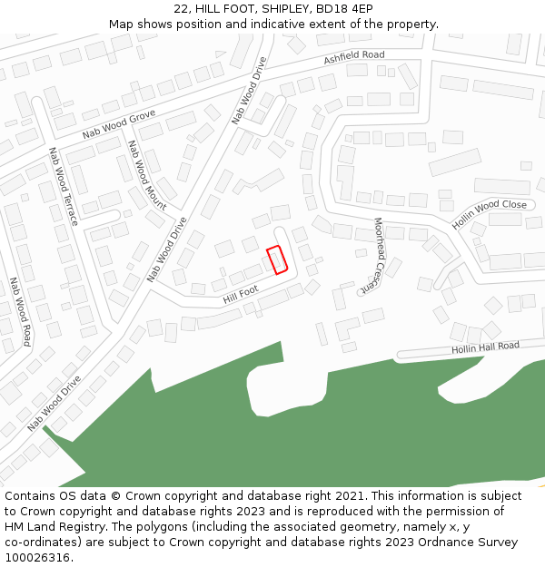 22, HILL FOOT, SHIPLEY, BD18 4EP: Location map and indicative extent of plot