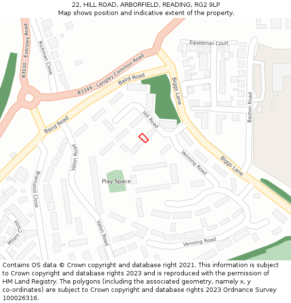 22, HILL ROAD, ARBORFIELD, READING, RG2 9LP: Location map and indicative extent of plot