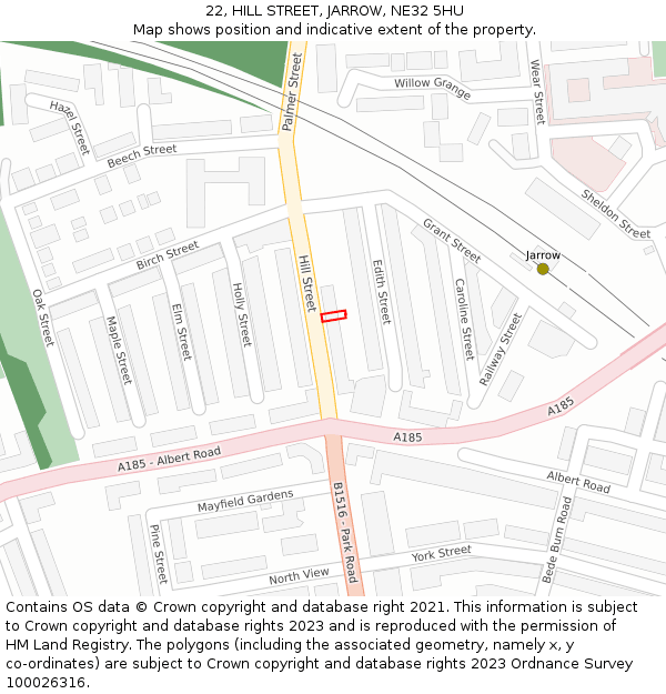 22, HILL STREET, JARROW, NE32 5HU: Location map and indicative extent of plot