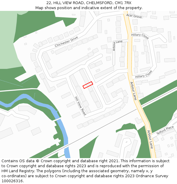 22, HILL VIEW ROAD, CHELMSFORD, CM1 7RX: Location map and indicative extent of plot