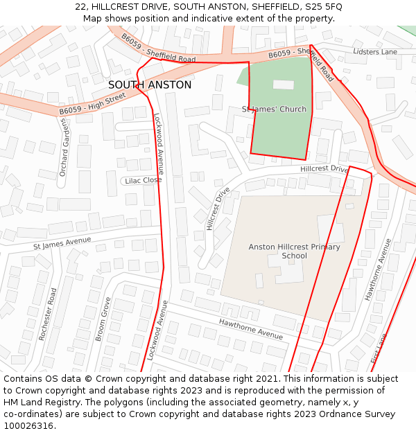 22, HILLCREST DRIVE, SOUTH ANSTON, SHEFFIELD, S25 5FQ: Location map and indicative extent of plot