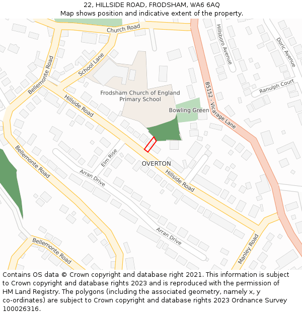 22, HILLSIDE ROAD, FRODSHAM, WA6 6AQ: Location map and indicative extent of plot