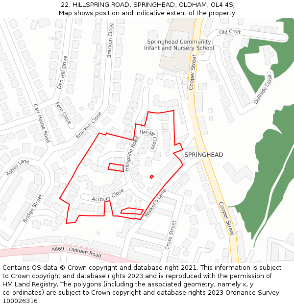 22, HILLSPRING ROAD, SPRINGHEAD, OLDHAM, OL4 4SJ: Location map and indicative extent of plot