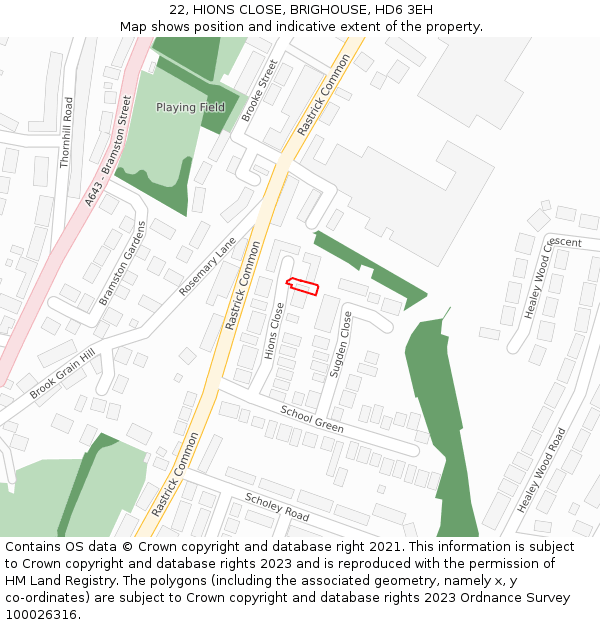 22, HIONS CLOSE, BRIGHOUSE, HD6 3EH: Location map and indicative extent of plot