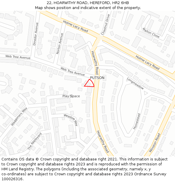 22, HOARWITHY ROAD, HEREFORD, HR2 6HB: Location map and indicative extent of plot