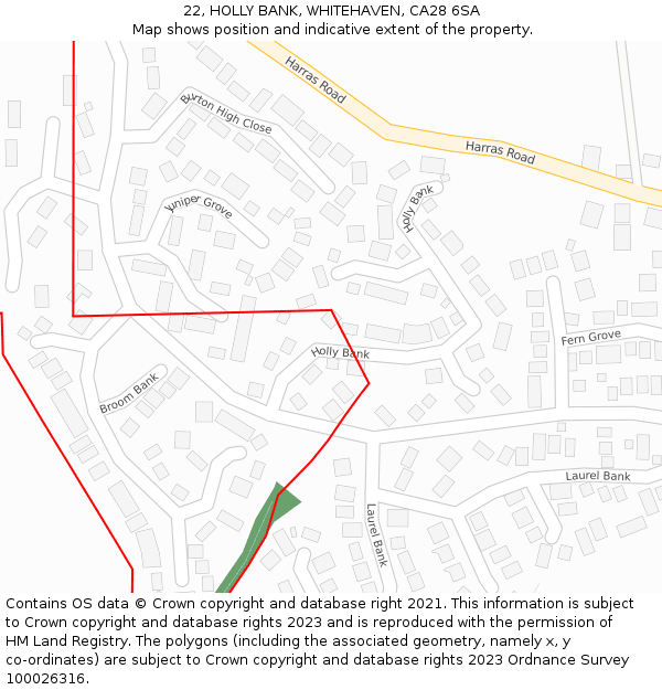 22, HOLLY BANK, WHITEHAVEN, CA28 6SA: Location map and indicative extent of plot