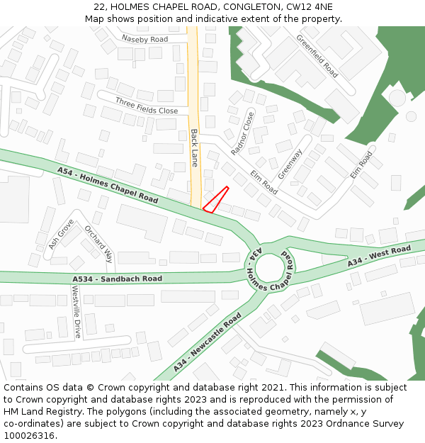 22, HOLMES CHAPEL ROAD, CONGLETON, CW12 4NE: Location map and indicative extent of plot