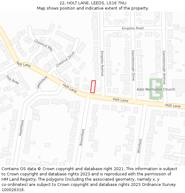 22, HOLT LANE, LEEDS, LS16 7NU: Location map and indicative extent of plot