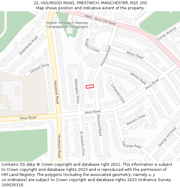 22, HOLYROOD ROAD, PRESTWICH, MANCHESTER, M25 1PD: Location map and indicative extent of plot