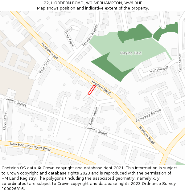 22, HORDERN ROAD, WOLVERHAMPTON, WV6 0HF: Location map and indicative extent of plot