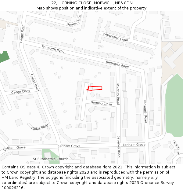 22, HORNING CLOSE, NORWICH, NR5 8DN: Location map and indicative extent of plot