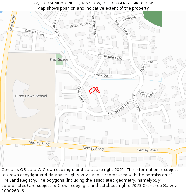 22, HORSEMEAD PIECE, WINSLOW, BUCKINGHAM, MK18 3FW: Location map and indicative extent of plot