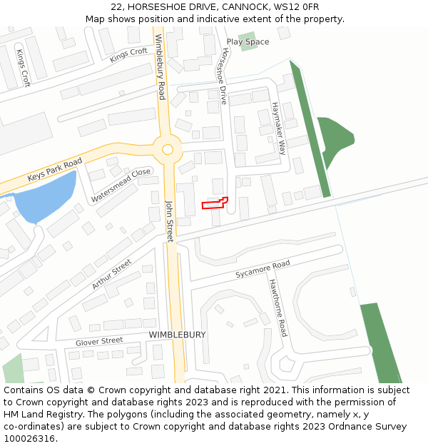22, HORSESHOE DRIVE, CANNOCK, WS12 0FR: Location map and indicative extent of plot