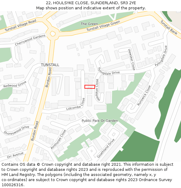 22, HOULSYKE CLOSE, SUNDERLAND, SR3 2YE: Location map and indicative extent of plot