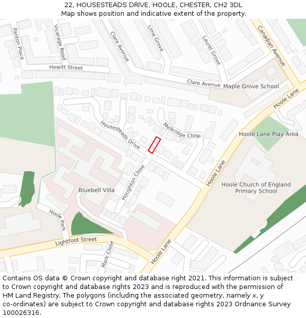 22, HOUSESTEADS DRIVE, HOOLE, CHESTER, CH2 3DL: Location map and indicative extent of plot