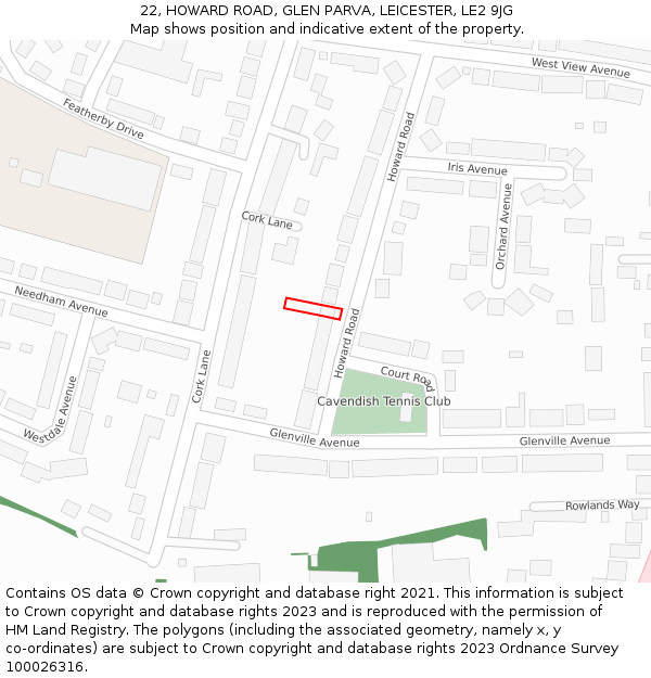 22, HOWARD ROAD, GLEN PARVA, LEICESTER, LE2 9JG: Location map and indicative extent of plot
