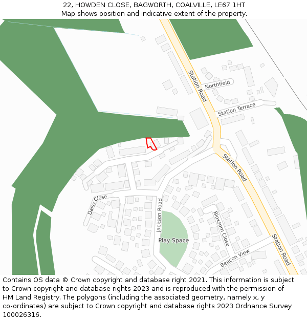 22, HOWDEN CLOSE, BAGWORTH, COALVILLE, LE67 1HT: Location map and indicative extent of plot