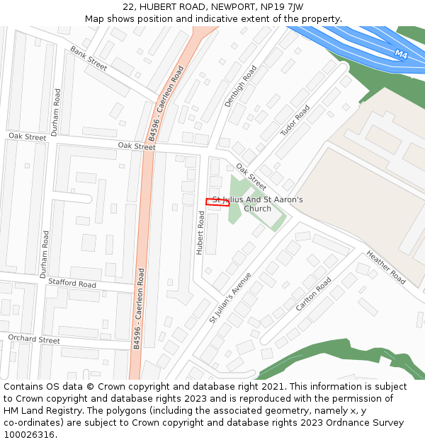 22, HUBERT ROAD, NEWPORT, NP19 7JW: Location map and indicative extent of plot