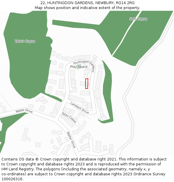 22, HUNTINGDON GARDENS, NEWBURY, RG14 2RG: Location map and indicative extent of plot