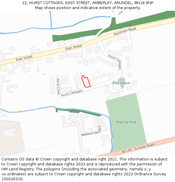 22, HURST COTTAGES, EAST STREET, AMBERLEY, ARUNDEL, BN18 9NP: Location map and indicative extent of plot