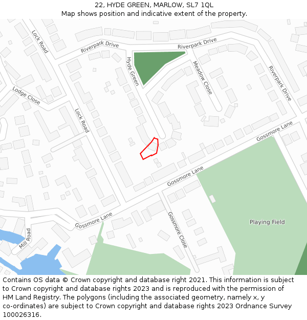 22, HYDE GREEN, MARLOW, SL7 1QL: Location map and indicative extent of plot