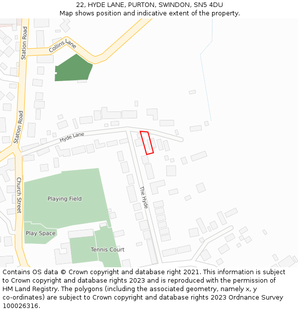 22, HYDE LANE, PURTON, SWINDON, SN5 4DU: Location map and indicative extent of plot