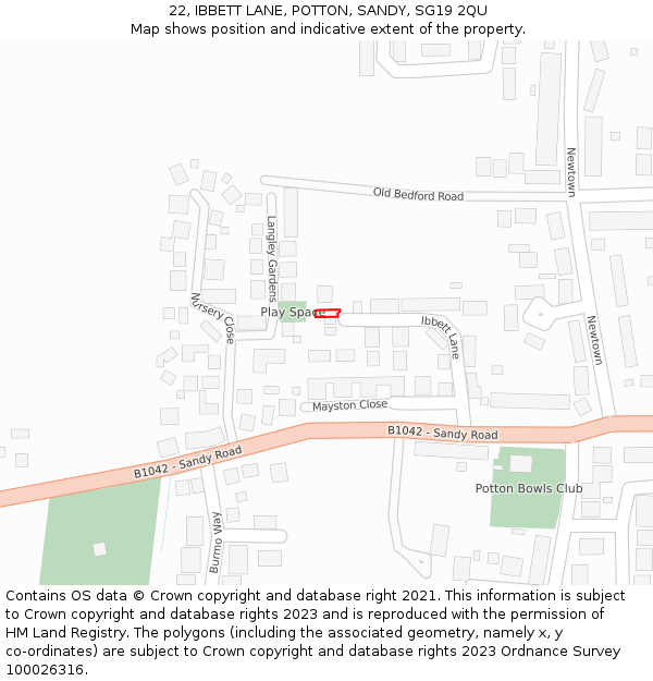 22, IBBETT LANE, POTTON, SANDY, SG19 2QU: Location map and indicative extent of plot