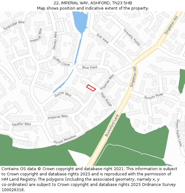 22, IMPERIAL WAY, ASHFORD, TN23 5HB: Location map and indicative extent of plot