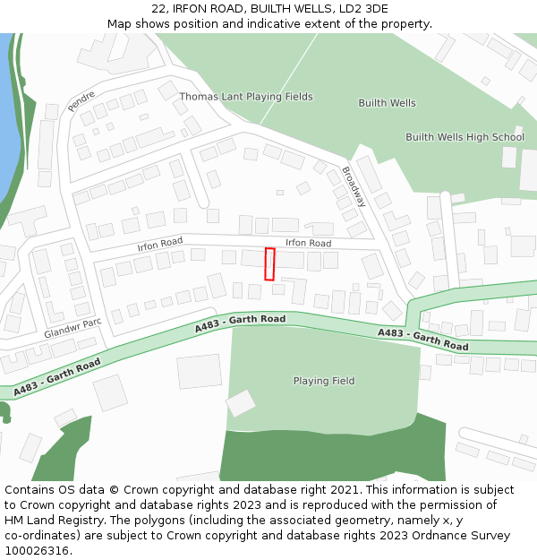 22, IRFON ROAD, BUILTH WELLS, LD2 3DE: Location map and indicative extent of plot