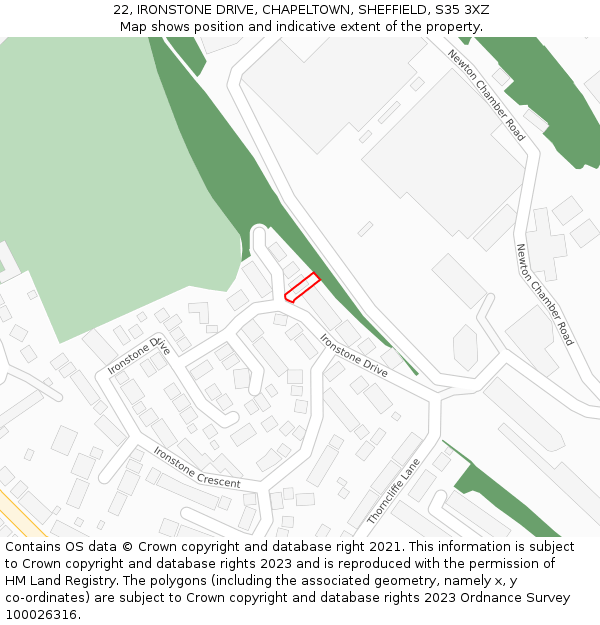 22, IRONSTONE DRIVE, CHAPELTOWN, SHEFFIELD, S35 3XZ: Location map and indicative extent of plot