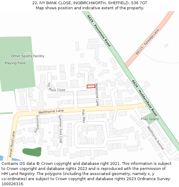 22, IVY BANK CLOSE, INGBIRCHWORTH, SHEFFIELD, S36 7GT: Location map and indicative extent of plot