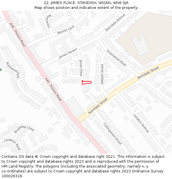 22, JAMES PLACE, STANDISH, WIGAN, WN6 0JA: Location map and indicative extent of plot
