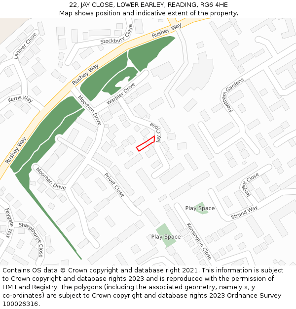 22, JAY CLOSE, LOWER EARLEY, READING, RG6 4HE: Location map and indicative extent of plot