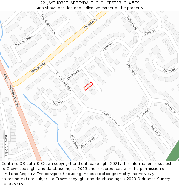 22, JAYTHORPE, ABBEYDALE, GLOUCESTER, GL4 5ES: Location map and indicative extent of plot