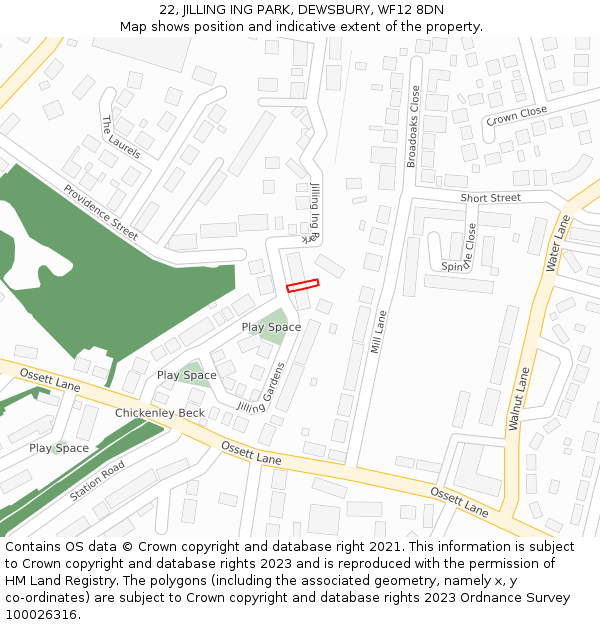 22, JILLING ING PARK, DEWSBURY, WF12 8DN: Location map and indicative extent of plot