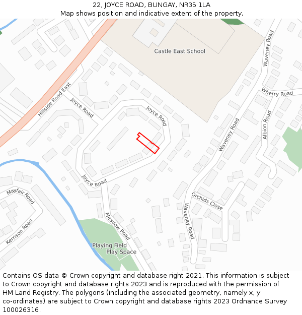 22, JOYCE ROAD, BUNGAY, NR35 1LA: Location map and indicative extent of plot