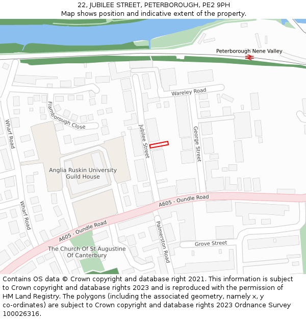22, JUBILEE STREET, PETERBOROUGH, PE2 9PH: Location map and indicative extent of plot