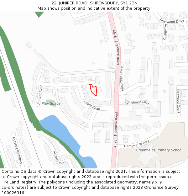 22, JUNIPER ROAD, SHREWSBURY, SY1 2BN: Location map and indicative extent of plot