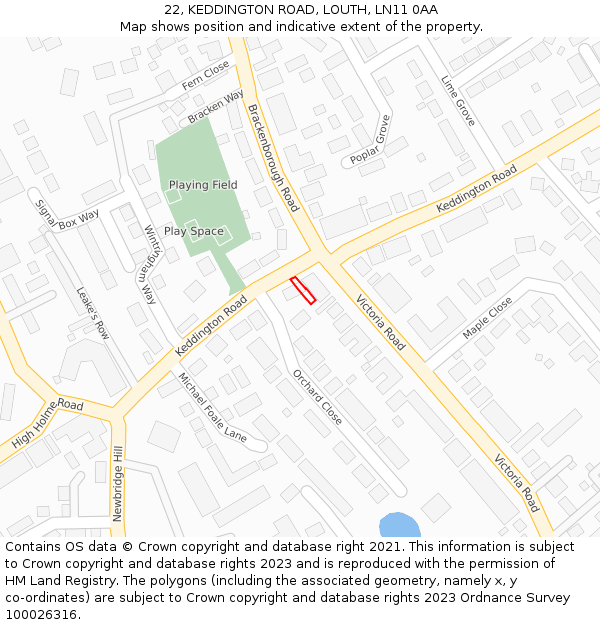 22, KEDDINGTON ROAD, LOUTH, LN11 0AA: Location map and indicative extent of plot