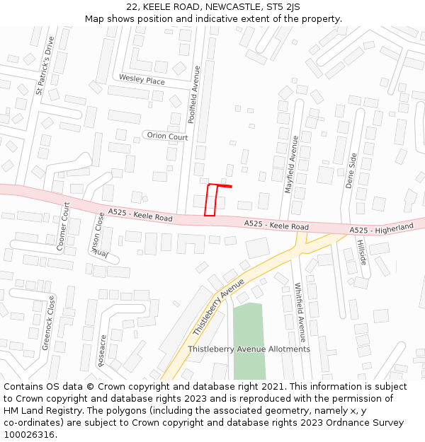 22, KEELE ROAD, NEWCASTLE, ST5 2JS: Location map and indicative extent of plot