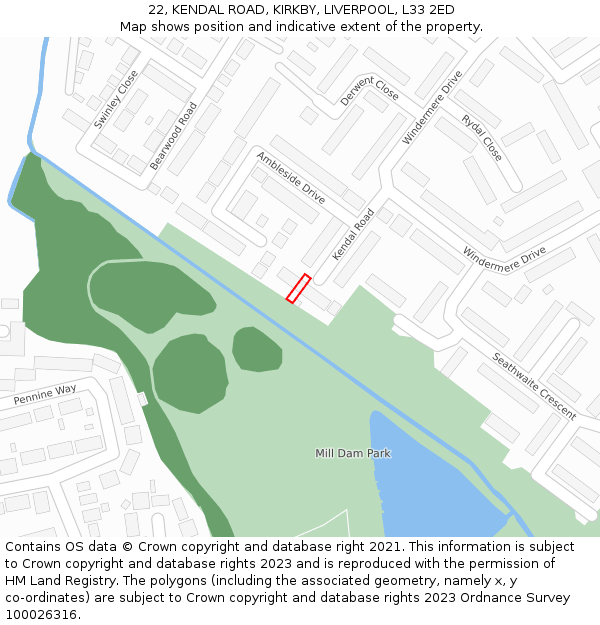 22, KENDAL ROAD, KIRKBY, LIVERPOOL, L33 2ED: Location map and indicative extent of plot