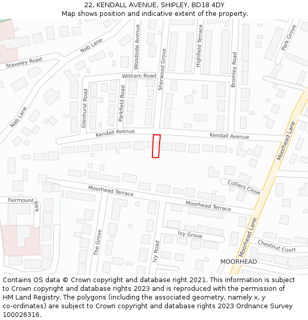 22, KENDALL AVENUE, SHIPLEY, BD18 4DY: Location map and indicative extent of plot