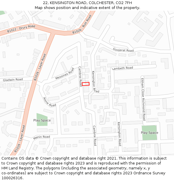 22, KENSINGTON ROAD, COLCHESTER, CO2 7FH: Location map and indicative extent of plot