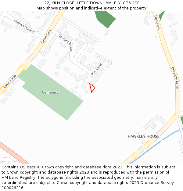 22, KILN CLOSE, LITTLE DOWNHAM, ELY, CB6 2SF: Location map and indicative extent of plot