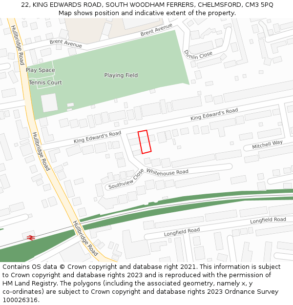 22, KING EDWARDS ROAD, SOUTH WOODHAM FERRERS, CHELMSFORD, CM3 5PQ: Location map and indicative extent of plot