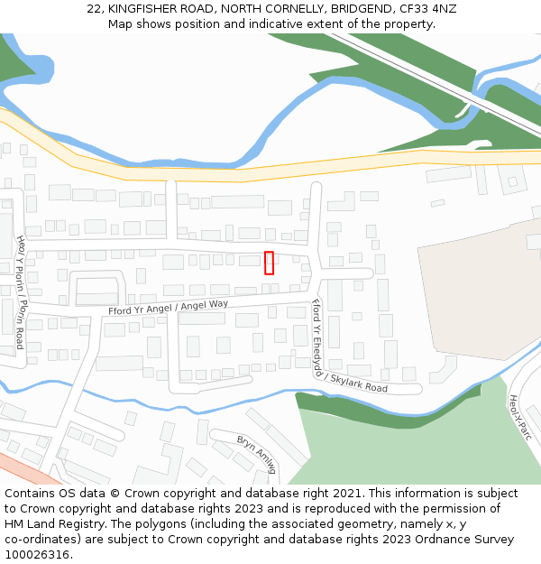22, KINGFISHER ROAD, NORTH CORNELLY, BRIDGEND, CF33 4NZ: Location map and indicative extent of plot